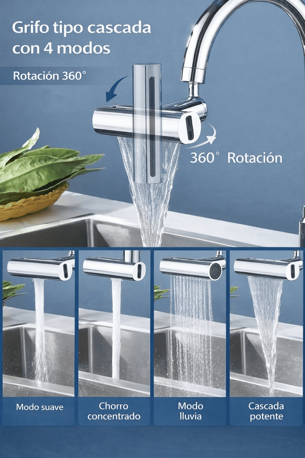 Grifo Cascada Premium de Acero Inoxidable